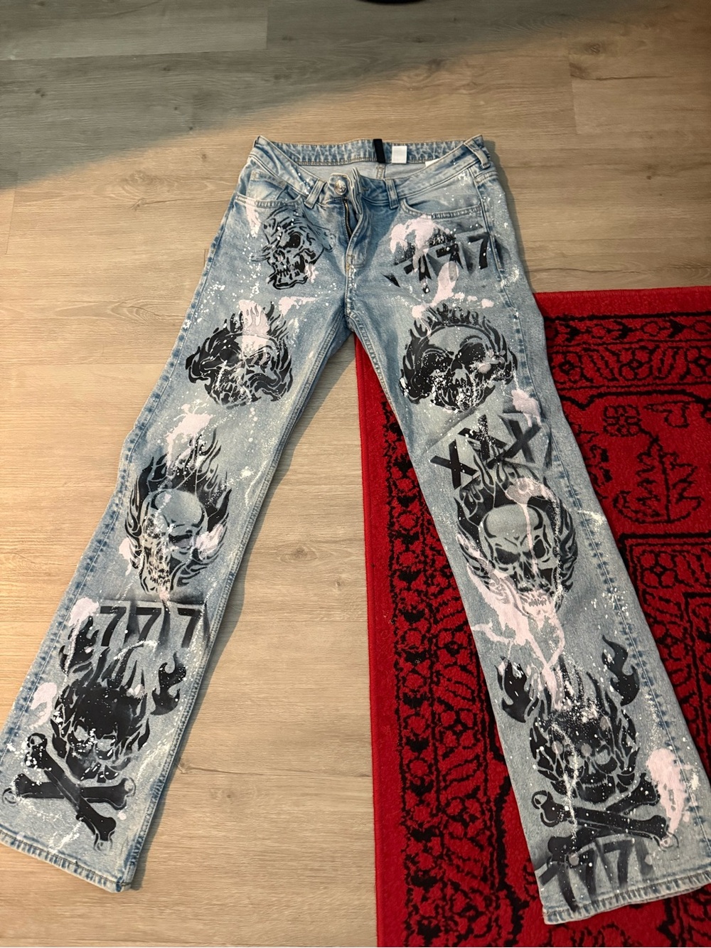 Light Blue Graphic Skull Jeans - Unbranded